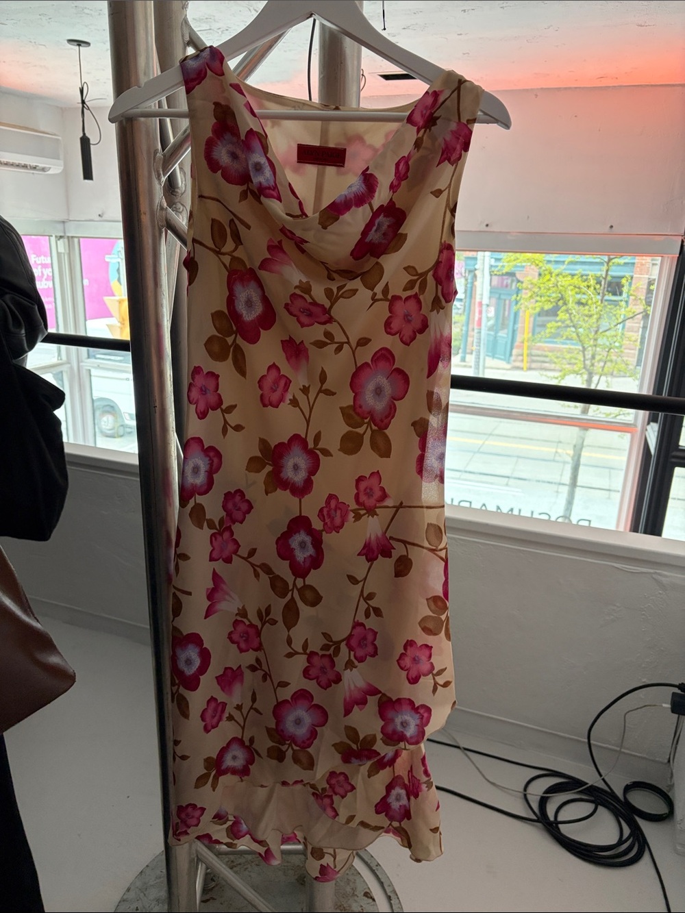 Alyn Paige Cream Slip Dress with Pink Floral Print